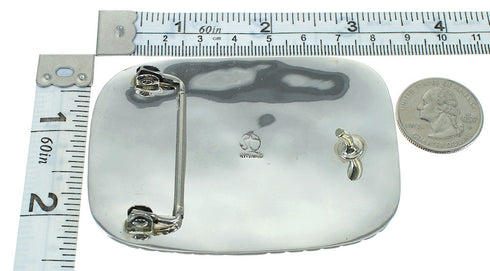 Sterling Silver Turquoise And Coral Needlepoint Belt Buckle VX64691